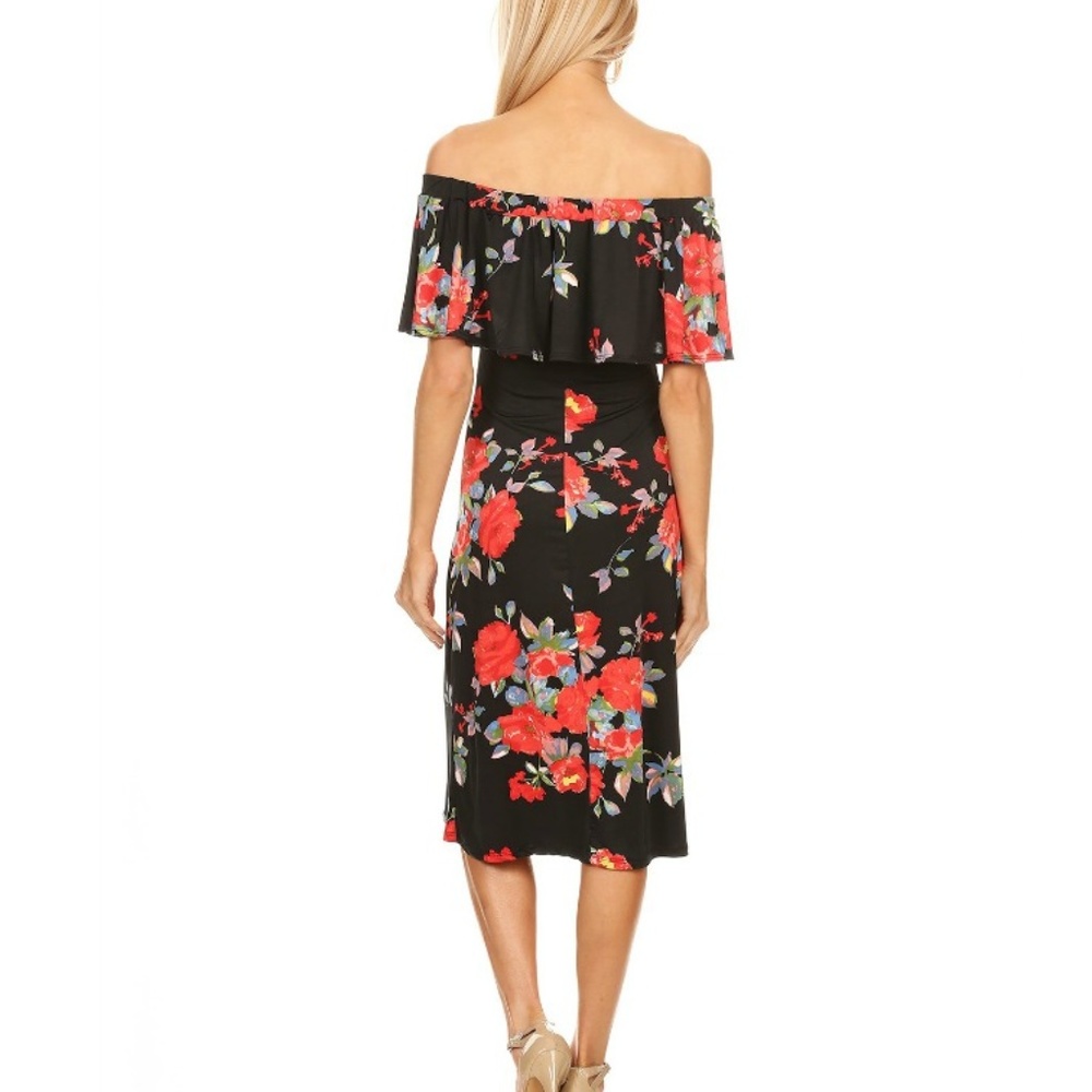Red Floral off Shoulder Dress - Picture 3 of 6